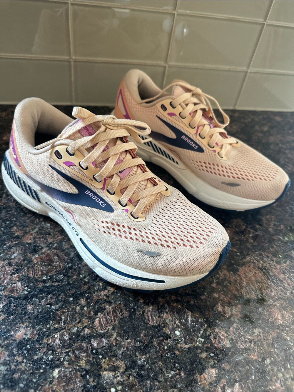 Brooks Adrenaline GTS 23 Women's Running Shoes in Blush Pink and Navy